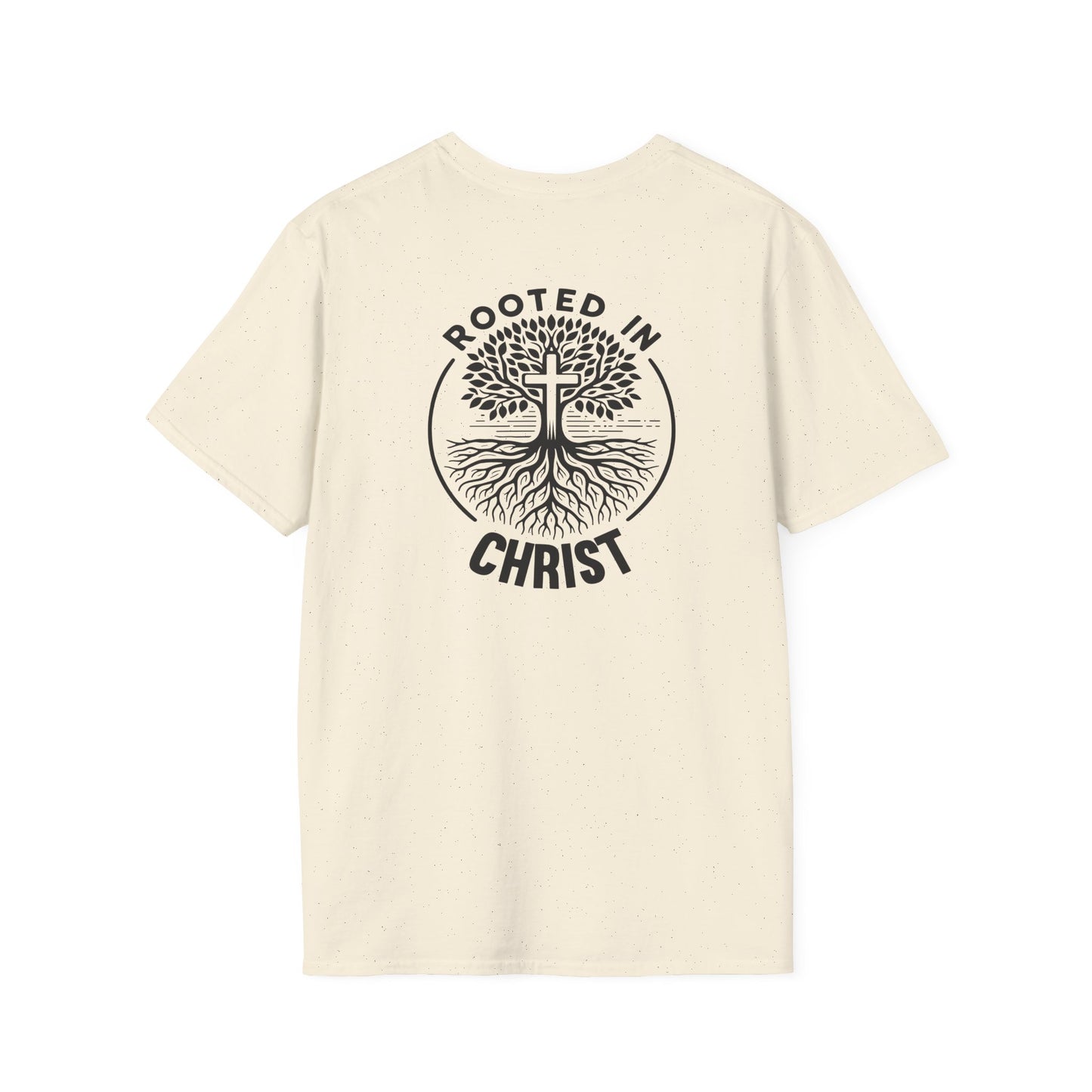 "Rooted In Christ" Back Print Unisex Softstyle T-Shirt