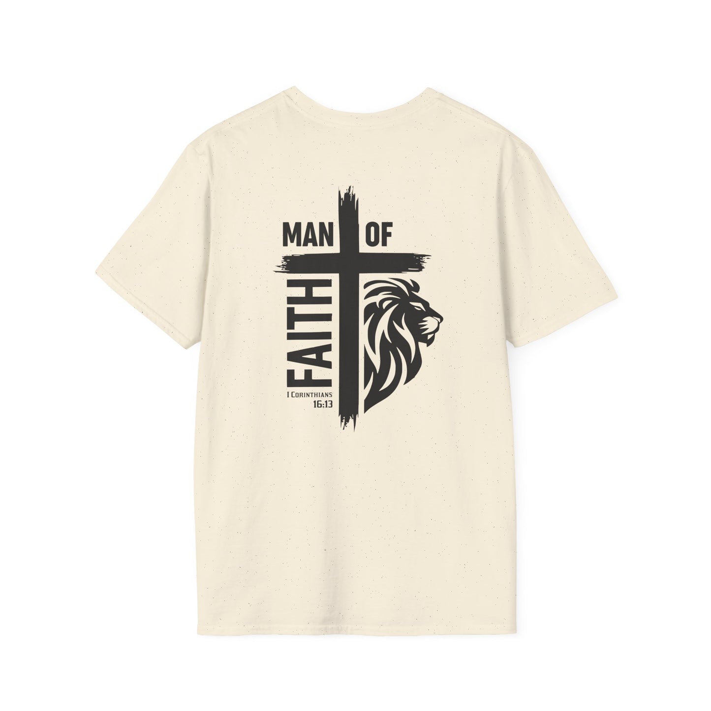 Man of Faith Cross Lion Back Print Unisex Softstyle T-Shirt