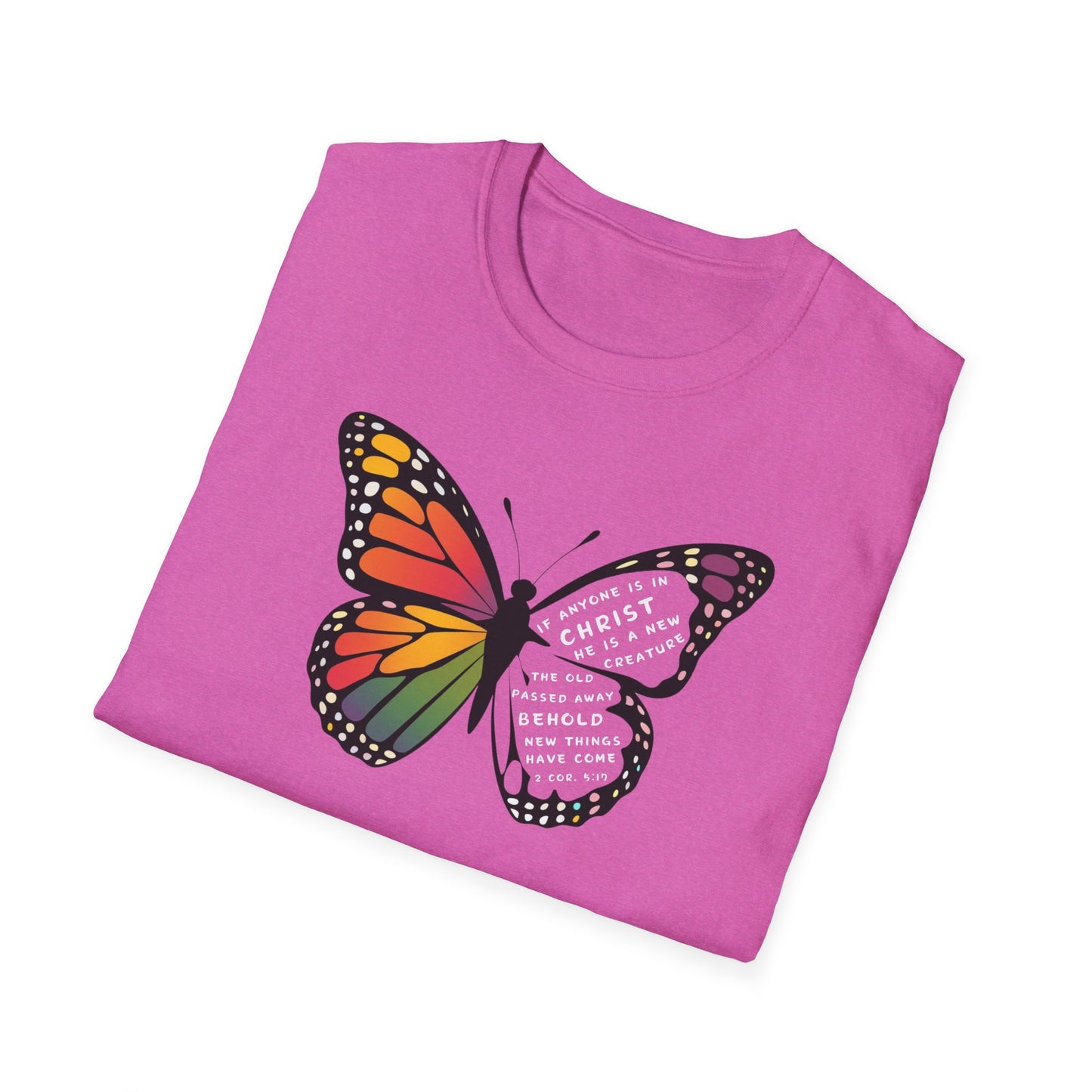 Bold & Colorful “New in Christ” Bible Verse Tee Unisex Softstyle T-Shirt
