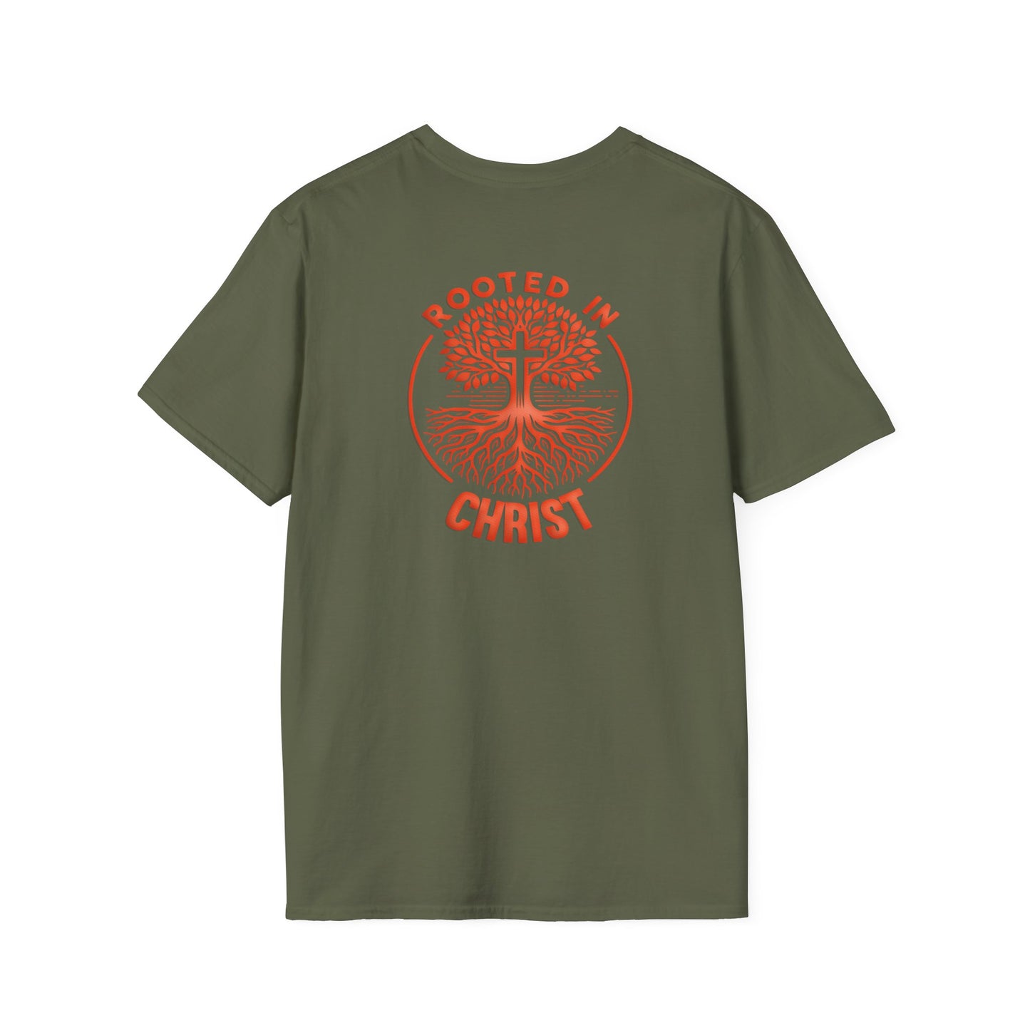 "Rooted In Christ" Back Print Unisex Softstyle T-Shirt