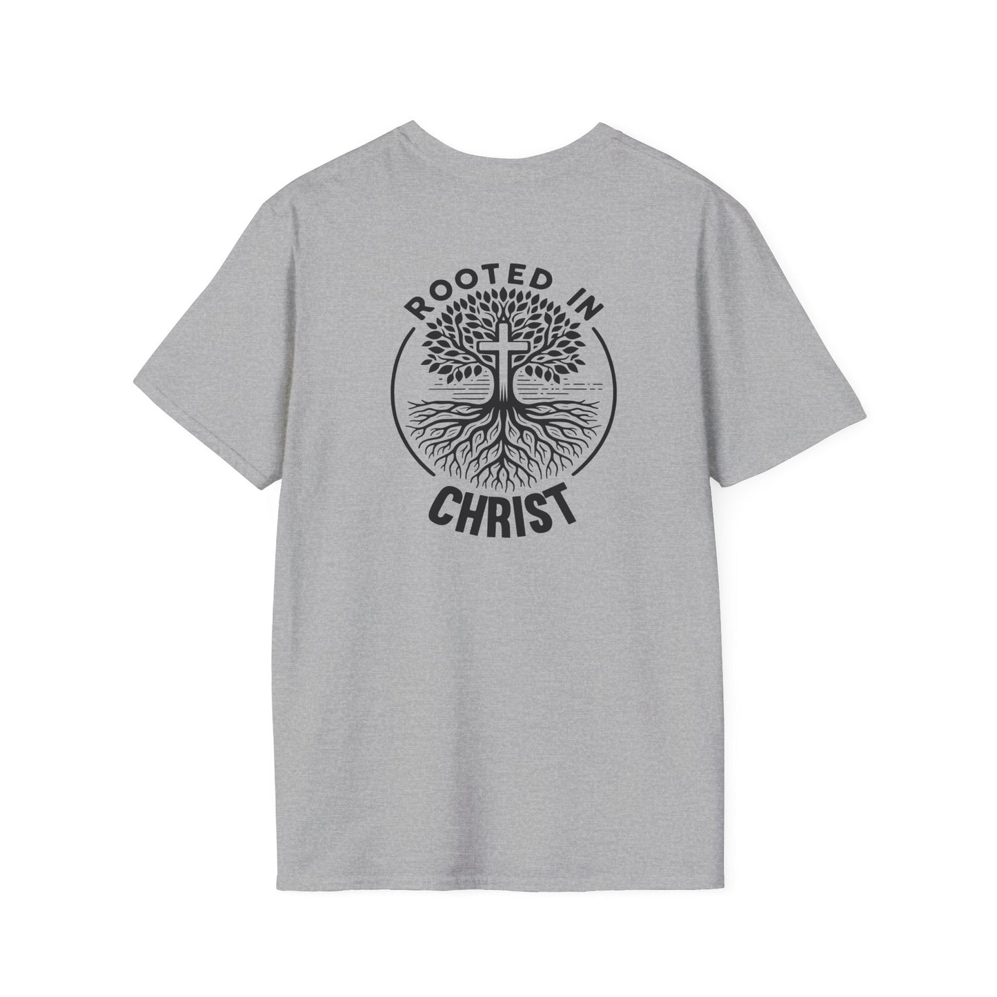 "Rooted In Christ" Back Print Unisex Softstyle T-Shirt