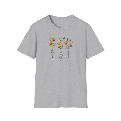 "Faith Hope Love" Flowers Unisex Softstyle T-Shirt