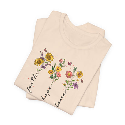 "Faith Hope Love" Flowers Unisex Softstyle T-Shirt