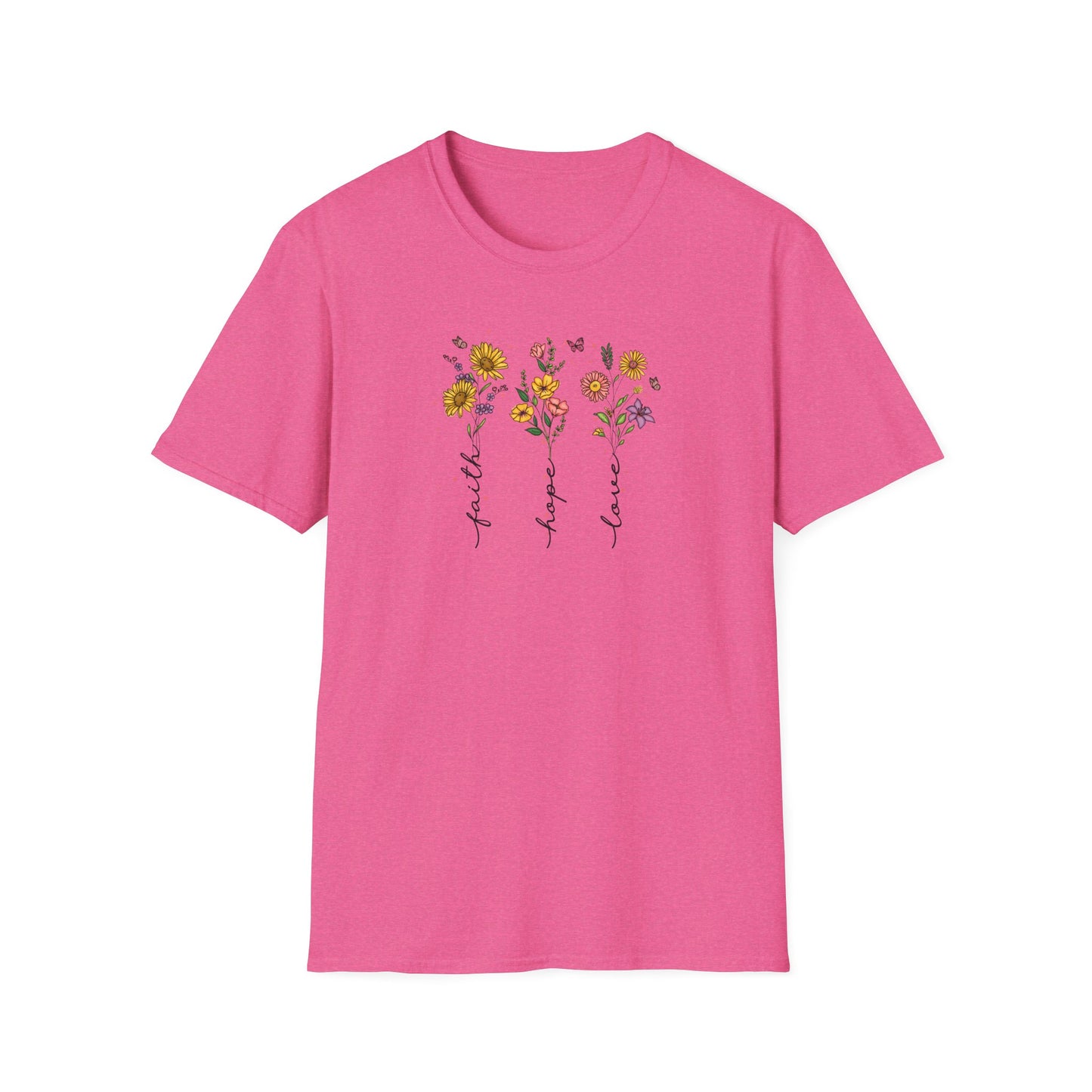 "Faith Hope Love" Flowers Unisex Softstyle T-Shirt
