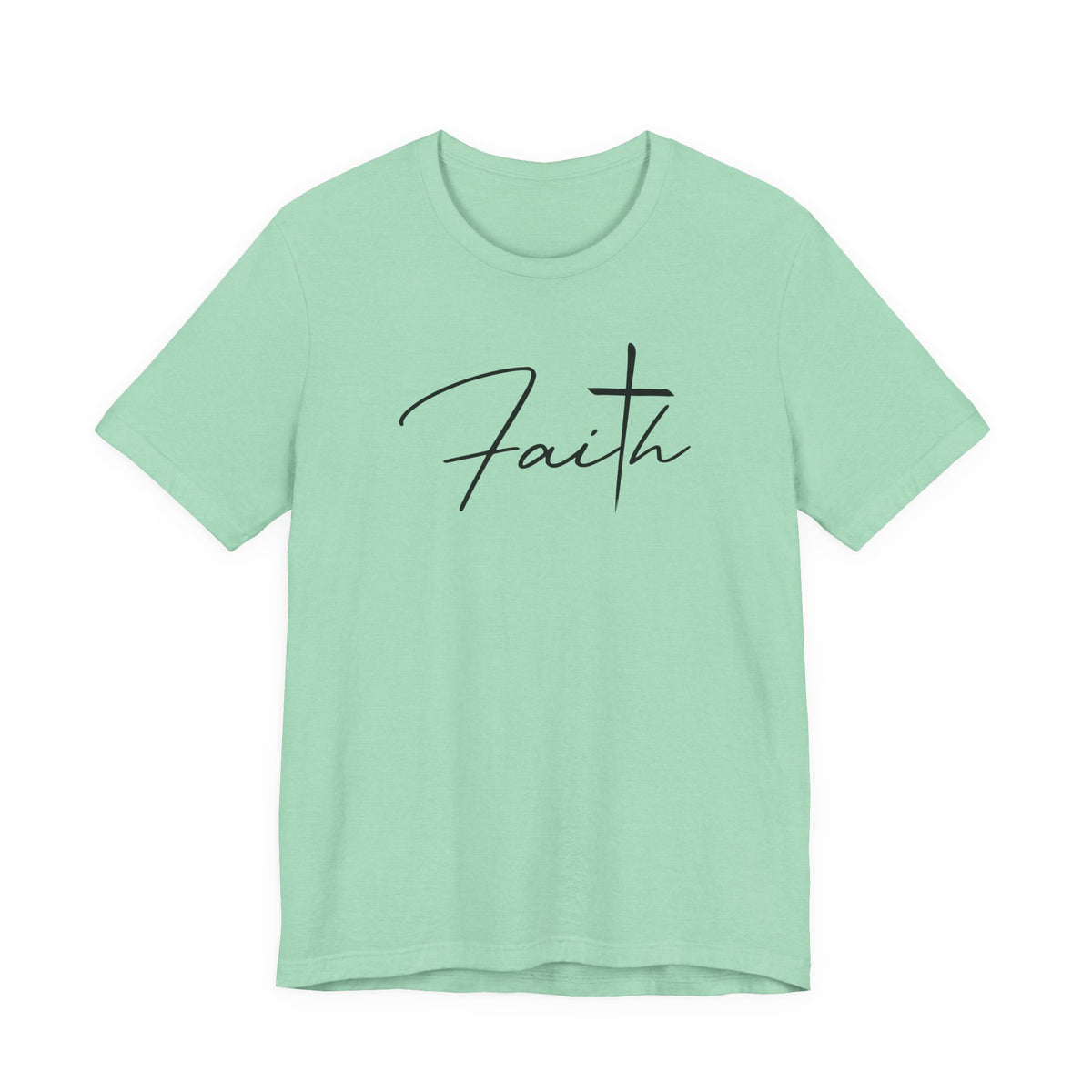 Faith Script Tee — Minimalist Christian T-Shirt with Cross