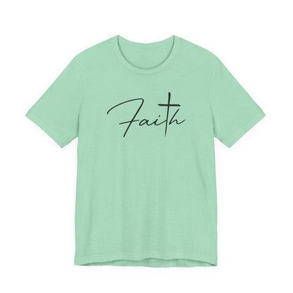Faith Script Tee — Minimalist Christian T-Shirt with Cross