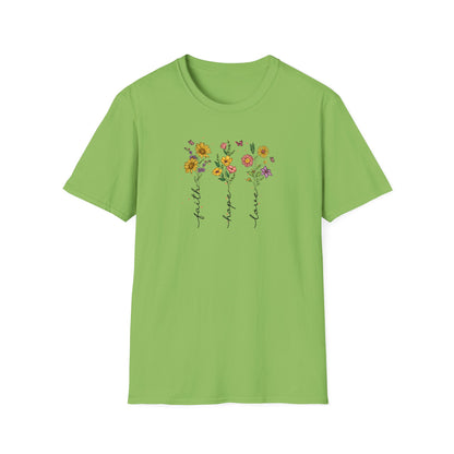 "Faith Hope Love" Flowers Unisex Softstyle T-Shirt