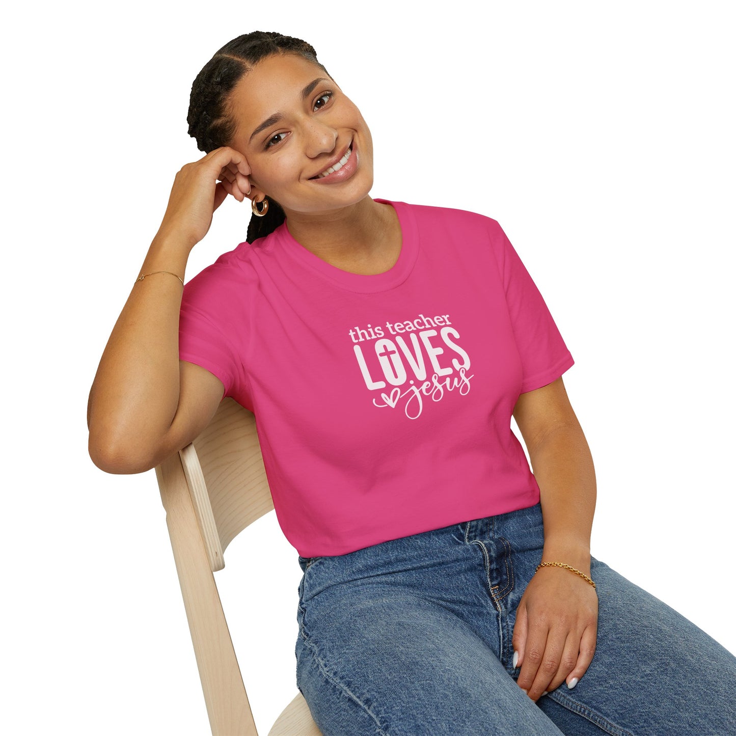 "This Teacher Loves Jesus" Unisex Softstyle T-Shirt
