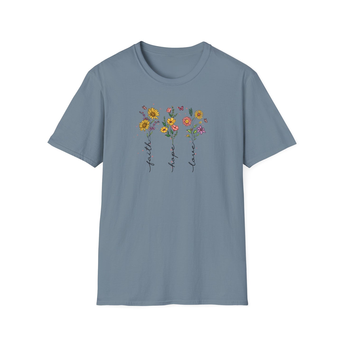 "Faith Hope Love" Flowers Unisex Softstyle T-Shirt