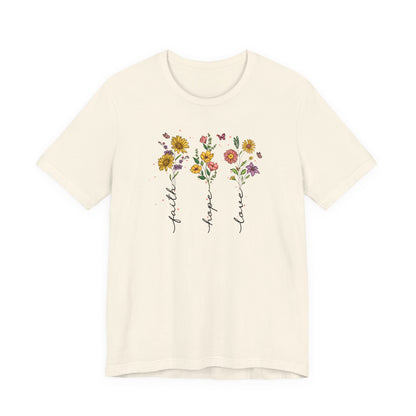 "Faith Hope Love" Flowers Unisex Softstyle T-Shirt