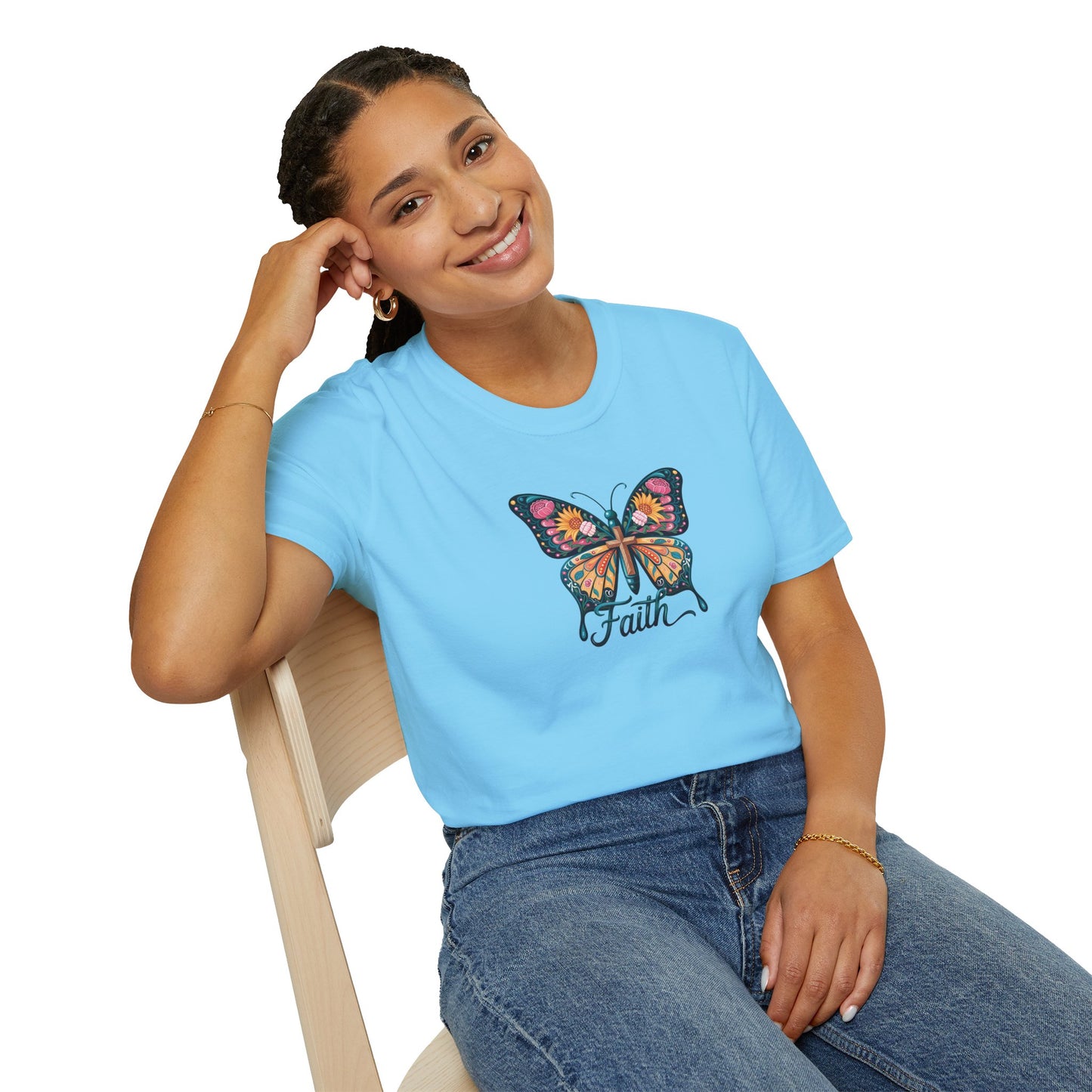 Faith Butterfly - Unisex Softstyle T-Shirt | Inspirational Tee, Gift for Her, Spring Fashion, Spiritual Wear, Summer Outfit