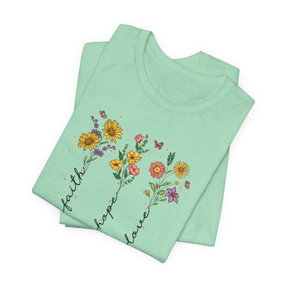 "Faith Hope Love" Flowers Unisex Softstyle T-Shirt