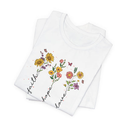 "Faith Hope Love" Flowers Unisex Softstyle T-Shirt
