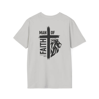 Man of Faith Cross Lion Back Print Unisex Softstyle T-Shirt