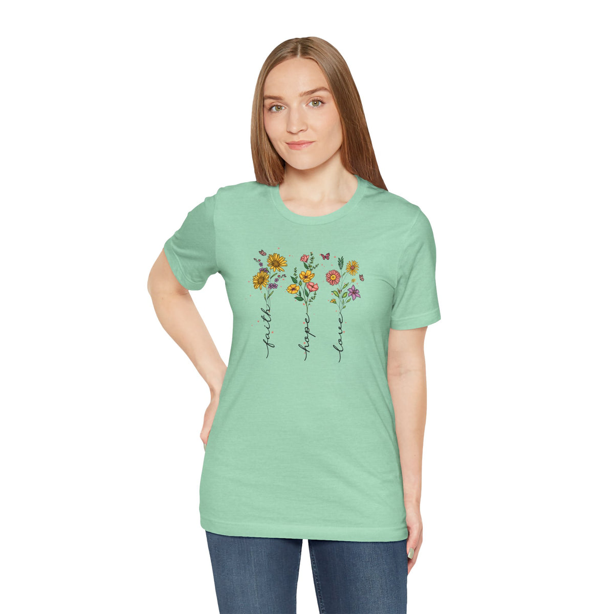 "Faith Hope Love" Flowers Unisex Softstyle T-Shirt