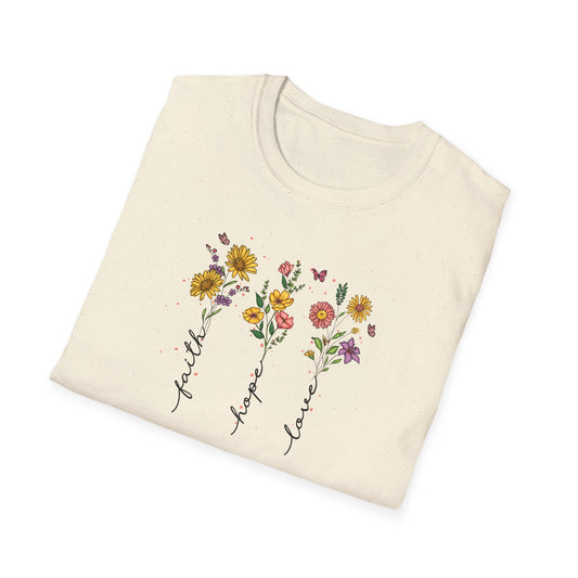 "Faith Hope Love" Flowers Unisex Softstyle T-Shirt