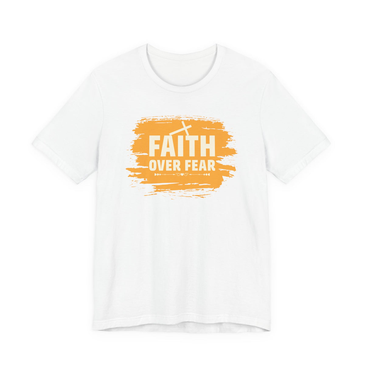 Faith Over Fear Orange Brush T-Shirt — Christian Inspirational Tee with Cross