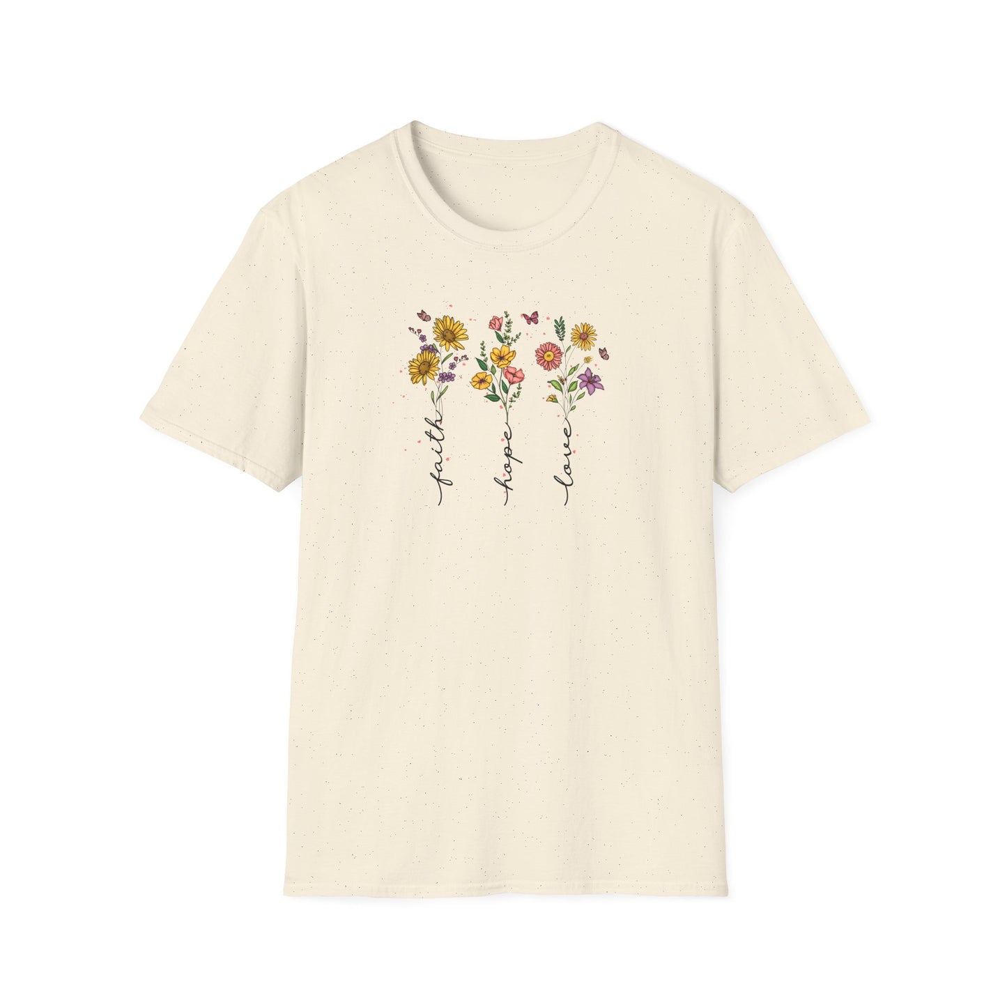 "Faith Hope Love" Flowers Unisex Softstyle T-Shirt