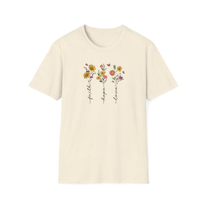 "Faith Hope Love" Flowers Unisex Softstyle T-Shirt