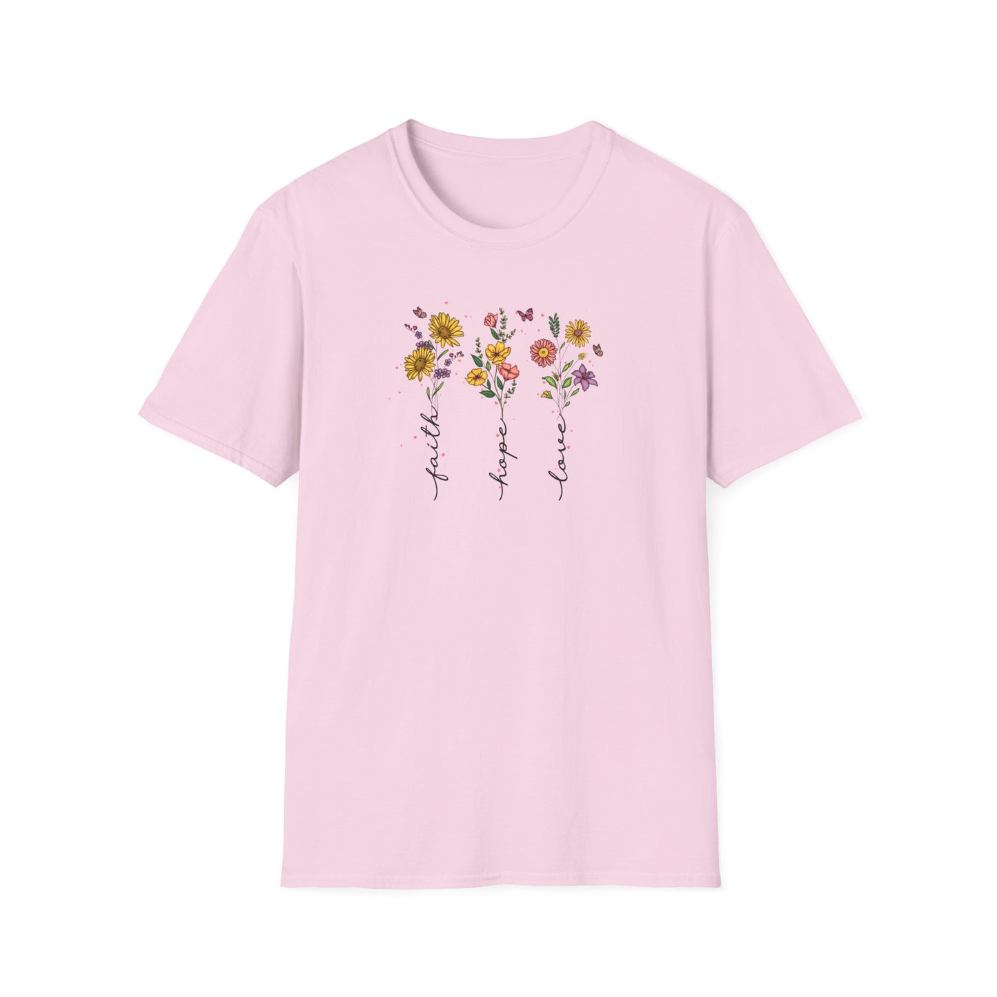 "Faith Hope Love" Flowers Unisex Softstyle T-Shirt