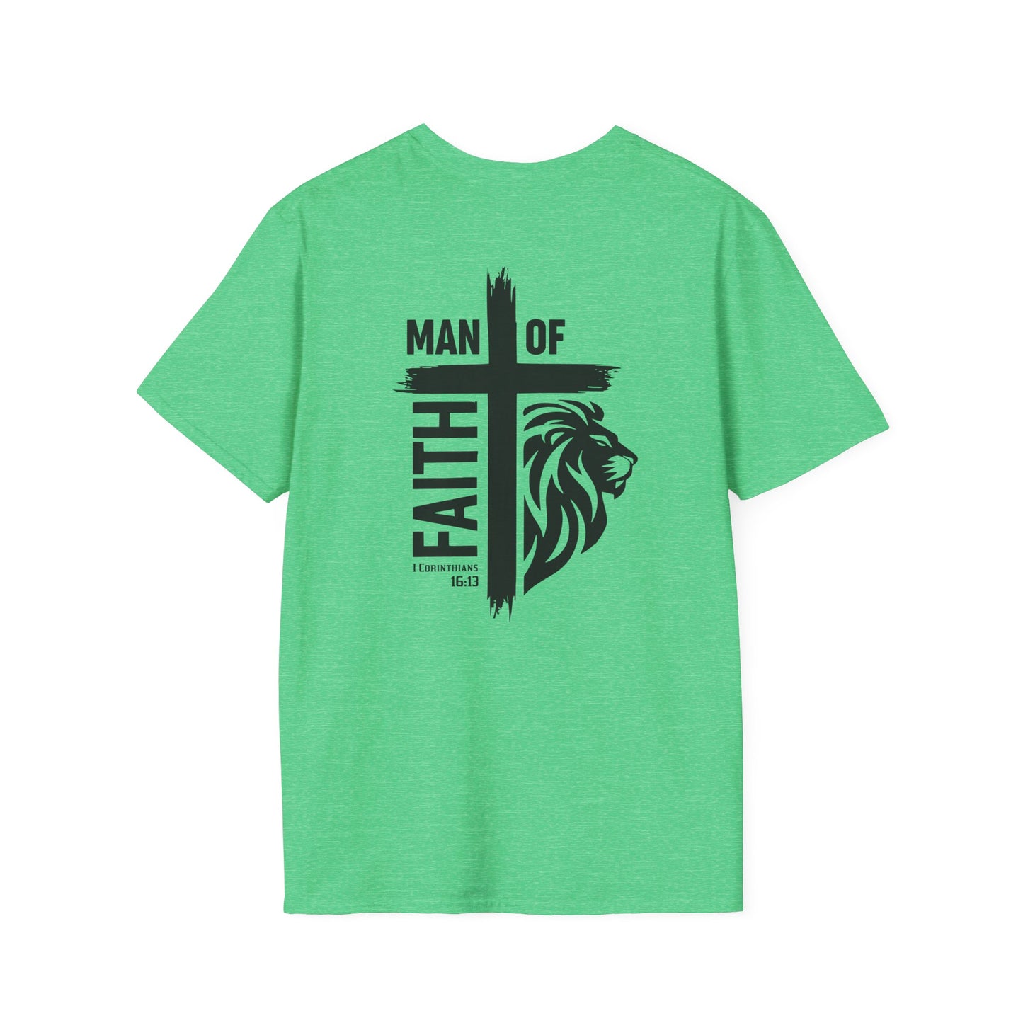 Man of Faith Cross Lion Back Print Unisex Softstyle T-Shirt