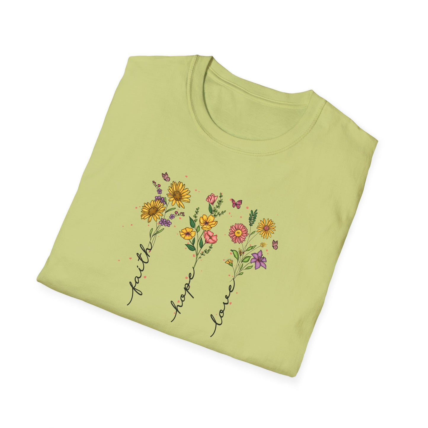 "Faith Hope Love" Flowers Unisex Softstyle T-Shirt