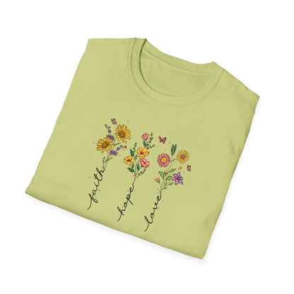 "Faith Hope Love" Flowers Unisex Softstyle T-Shirt