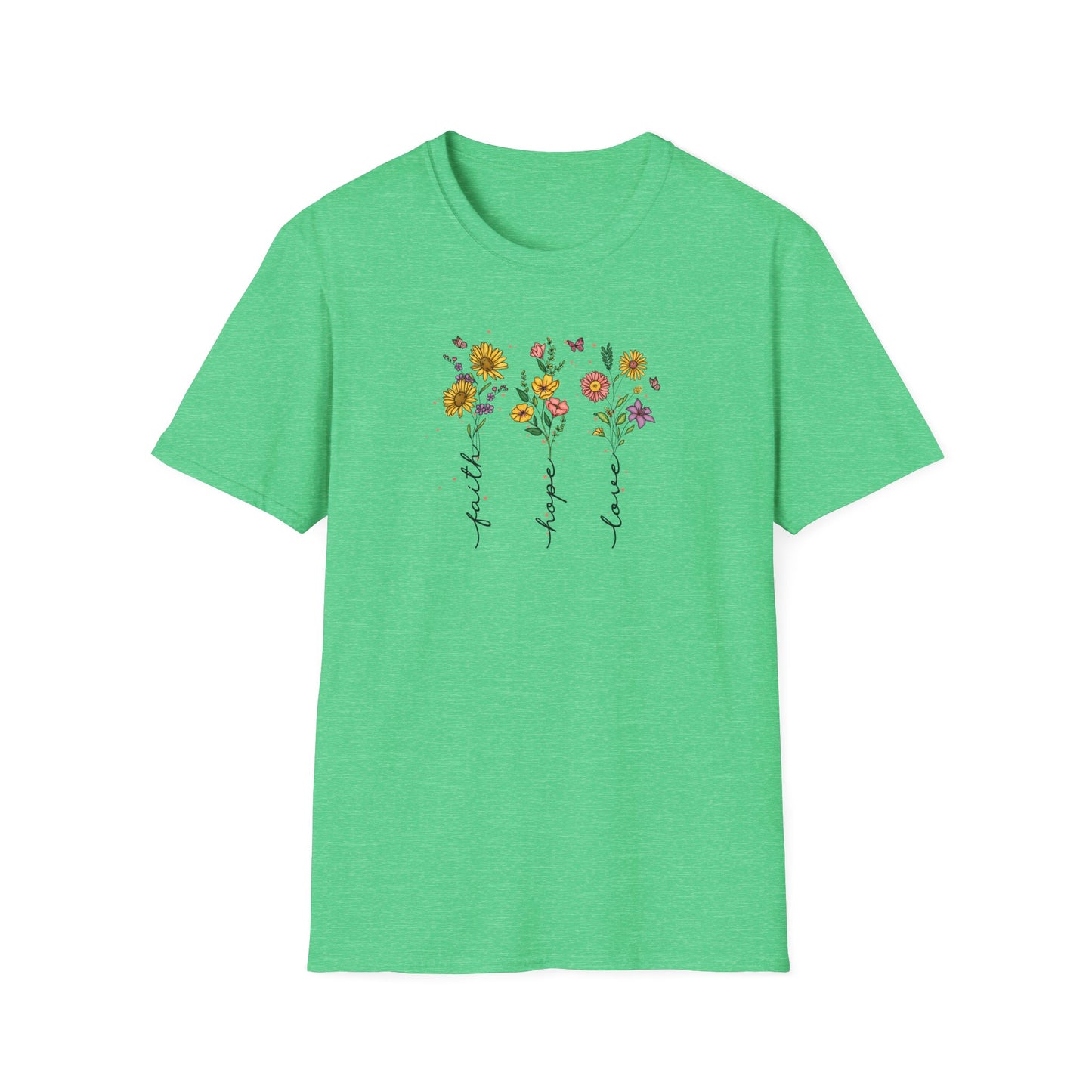 "Faith Hope Love" Flowers Unisex Softstyle T-Shirt