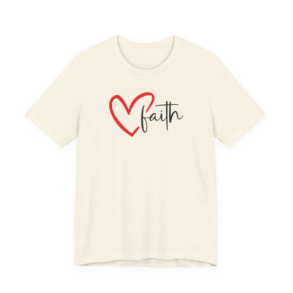 Faith Heart T-Shirt — Red Heart Outline Flowing into “Faith” Script