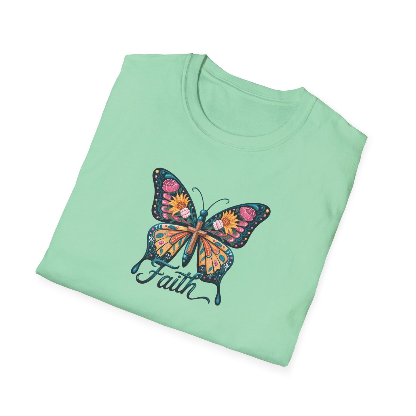 Faith Butterfly - Unisex Softstyle T-Shirt | Inspirational Tee, Gift for Her, Spring Fashion, Spiritual Wear, Summer Outfit