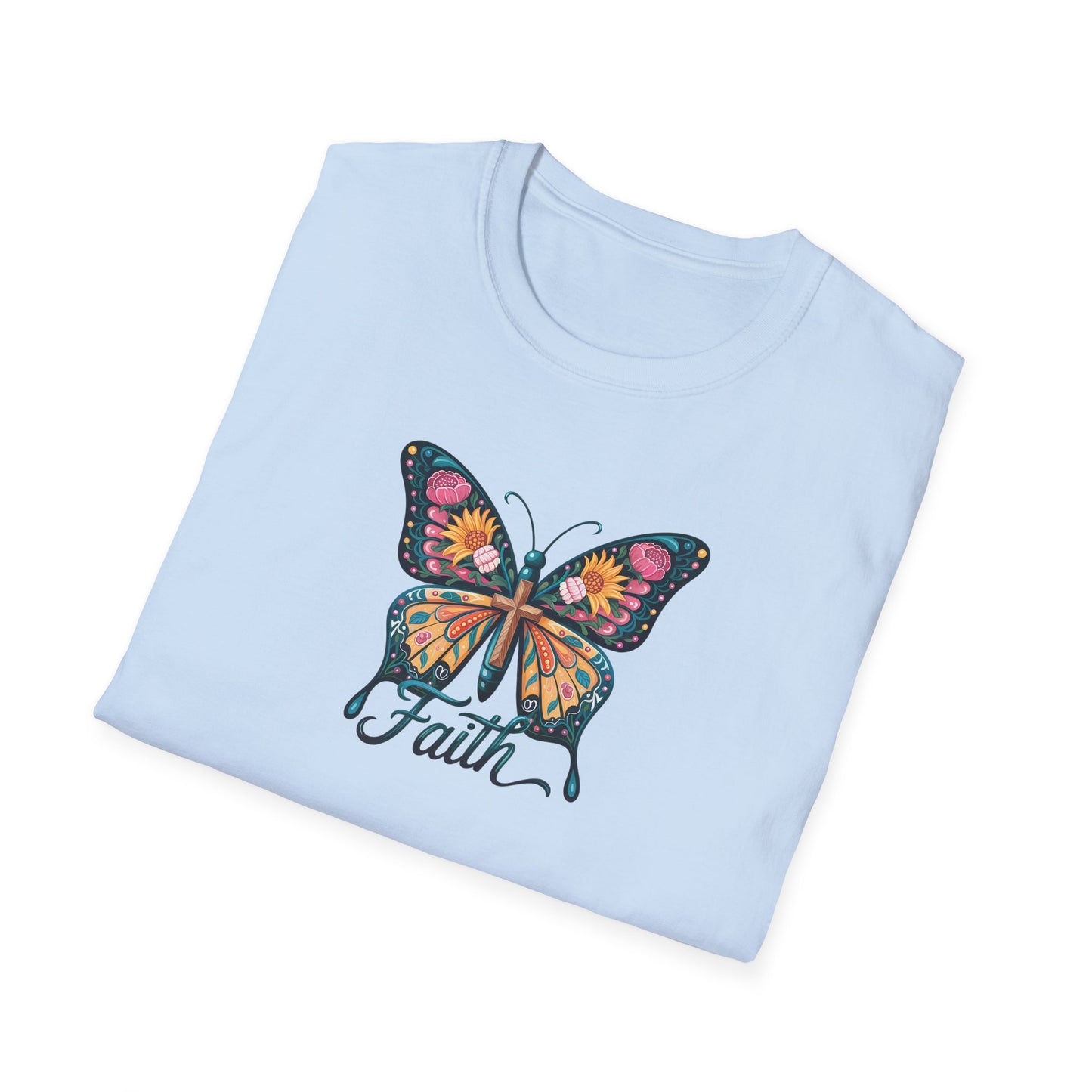 Faith Butterfly - Unisex Softstyle T-Shirt | Inspirational Tee, Gift for Her, Spring Fashion, Spiritual Wear, Summer Outfit