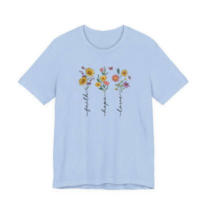 "Faith Hope Love" Flowers Unisex Softstyle T-Shirt