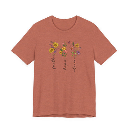 "Faith Hope Love" Flowers Unisex Softstyle T-Shirt