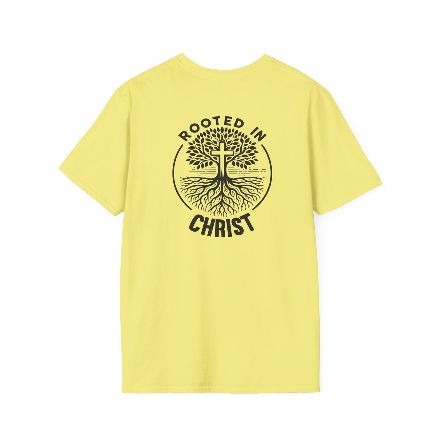 "Rooted In Christ" Back Print Unisex Softstyle T-Shirt