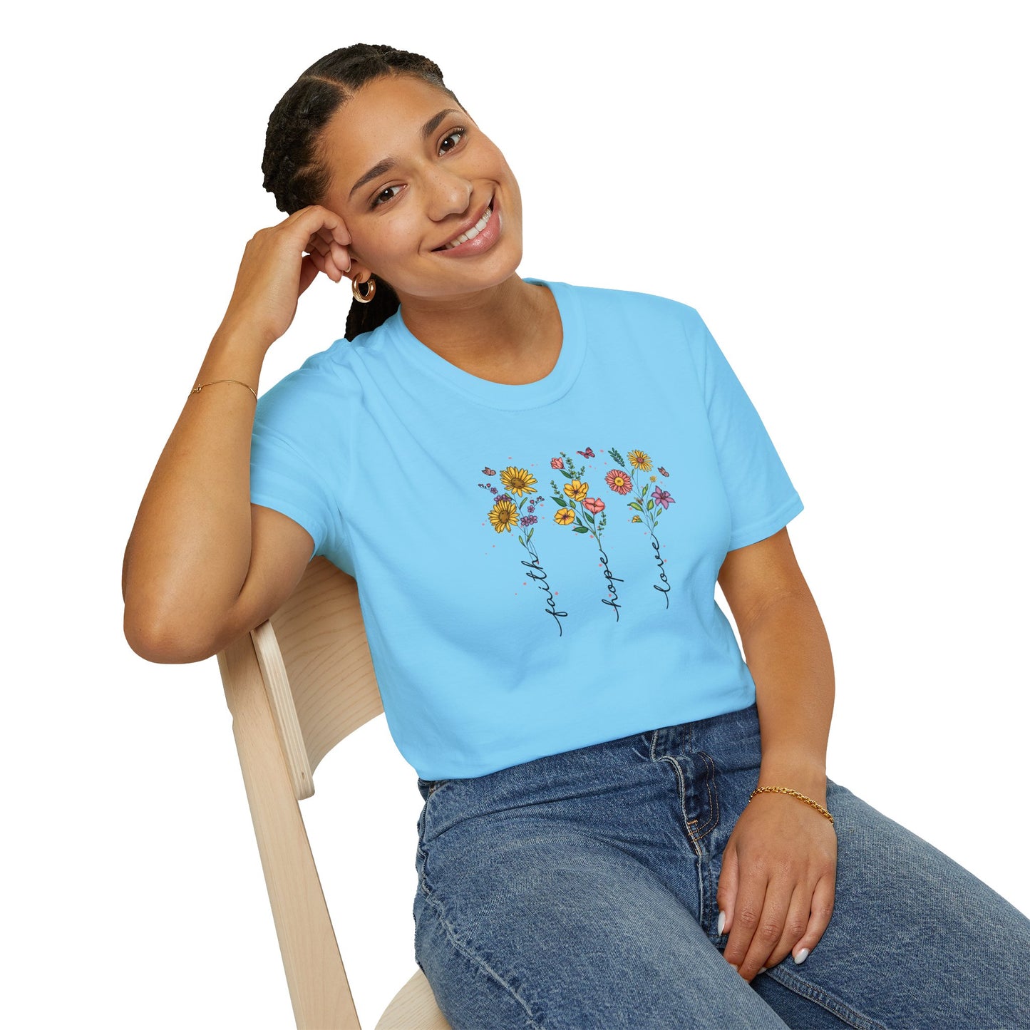 "Faith Hope Love" Flowers Unisex Softstyle T-Shirt