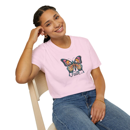 Faith Butterfly - Unisex Softstyle T-Shirt | Inspirational Tee, Gift for Her, Spring Fashion, Spiritual Wear, Summer Outfit