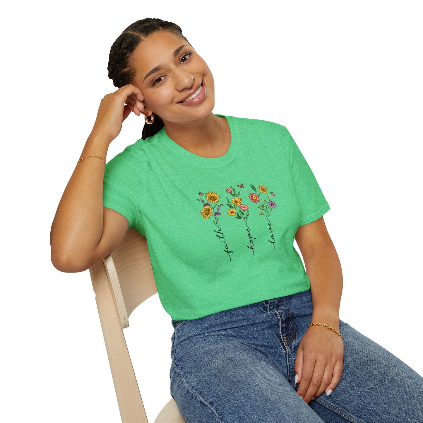 "Faith Hope Love" Flowers Unisex Softstyle T-Shirt
