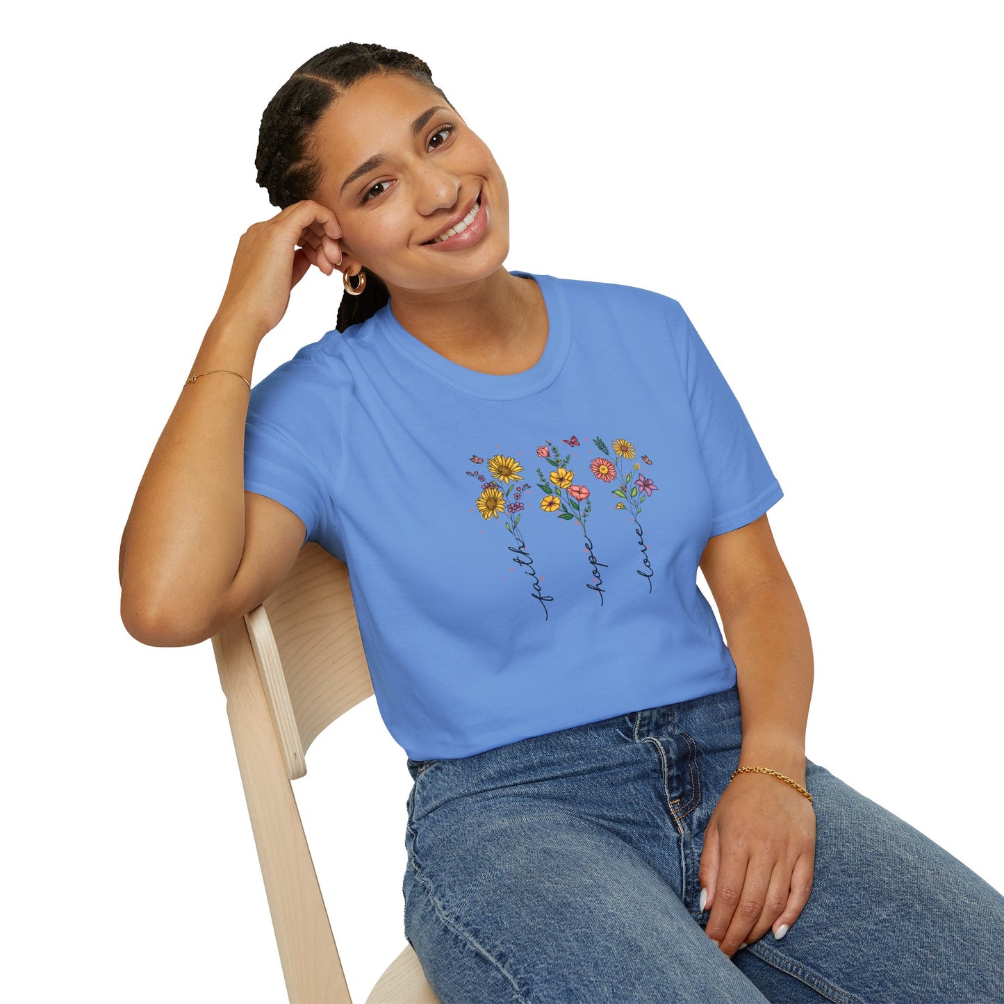 "Faith Hope Love" Flowers Unisex Softstyle T-Shirt