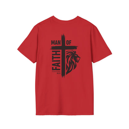 Man of Faith Cross Lion Back Print Unisex Softstyle T-Shirt