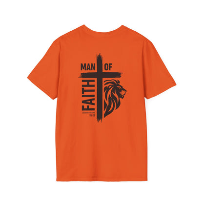 Man of Faith Cross Lion Back Print Unisex Softstyle T-Shirt