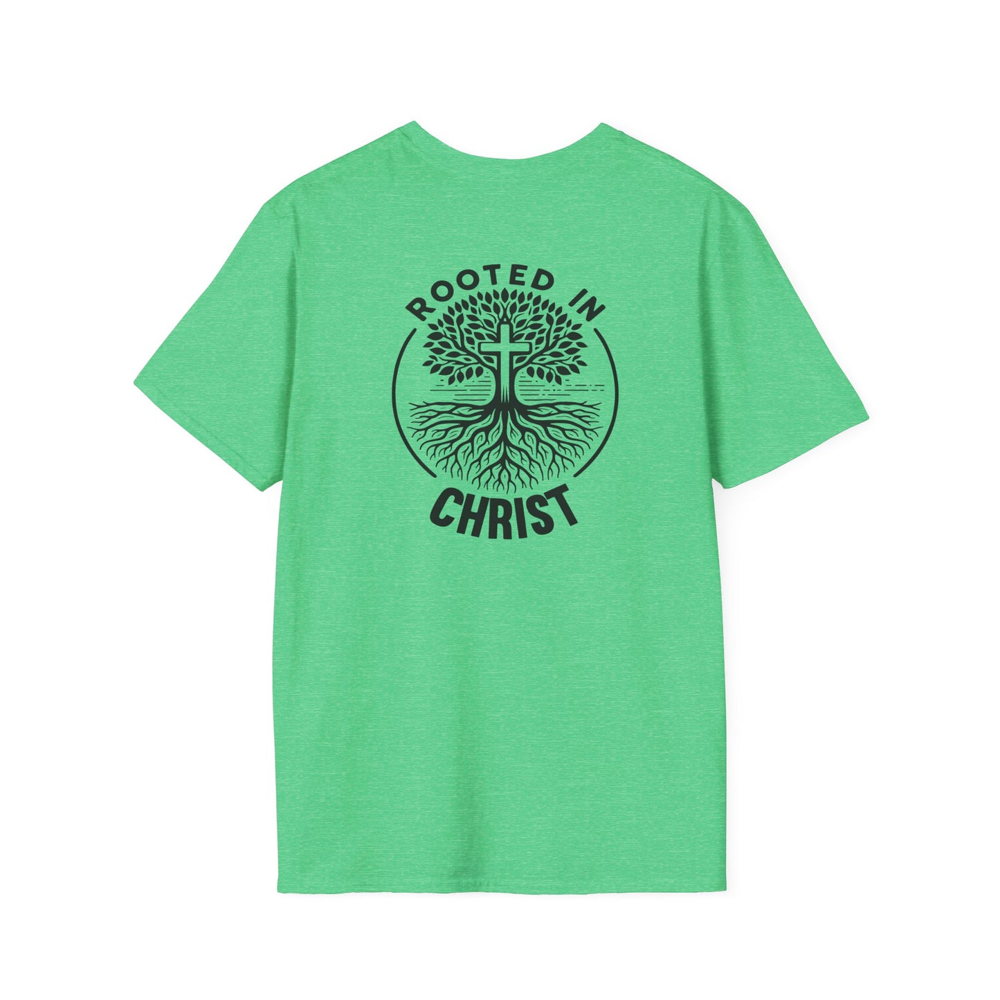 "Rooted In Christ" Back Print Unisex Softstyle T-Shirt