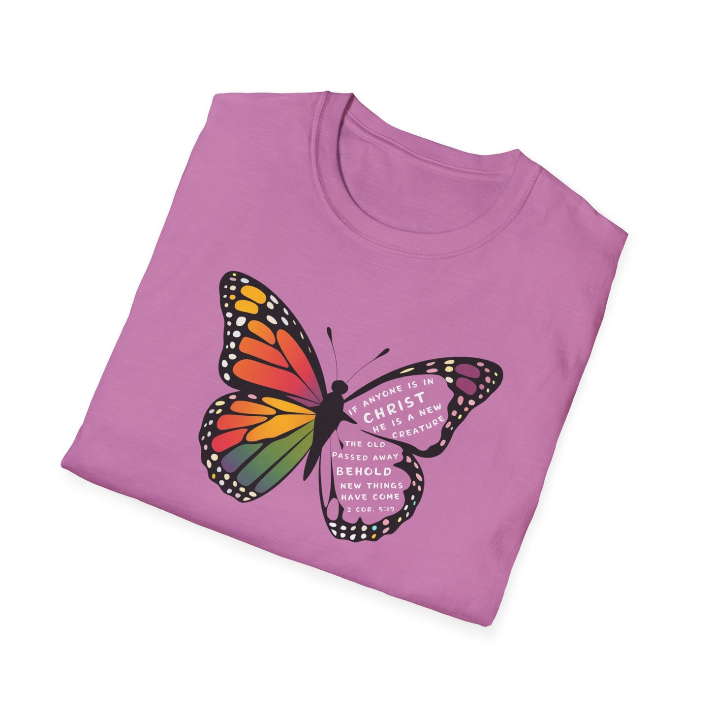 Bold & Colorful “New in Christ” Bible Verse Tee Unisex Softstyle T-Shirt