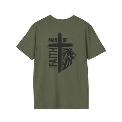 Man of Faith Cross Lion Back Print Unisex Softstyle T-Shirt