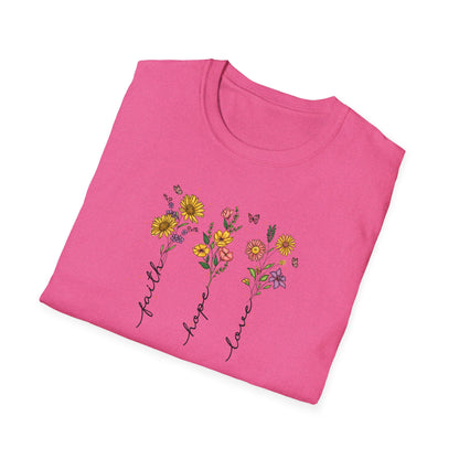 "Faith Hope Love" Flowers Unisex Softstyle T-Shirt