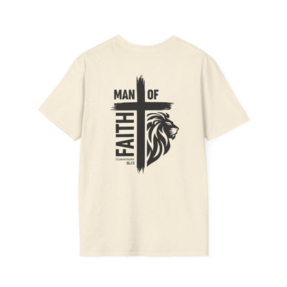 Man of Faith Cross Lion Back Print Unisex Softstyle T-Shirt