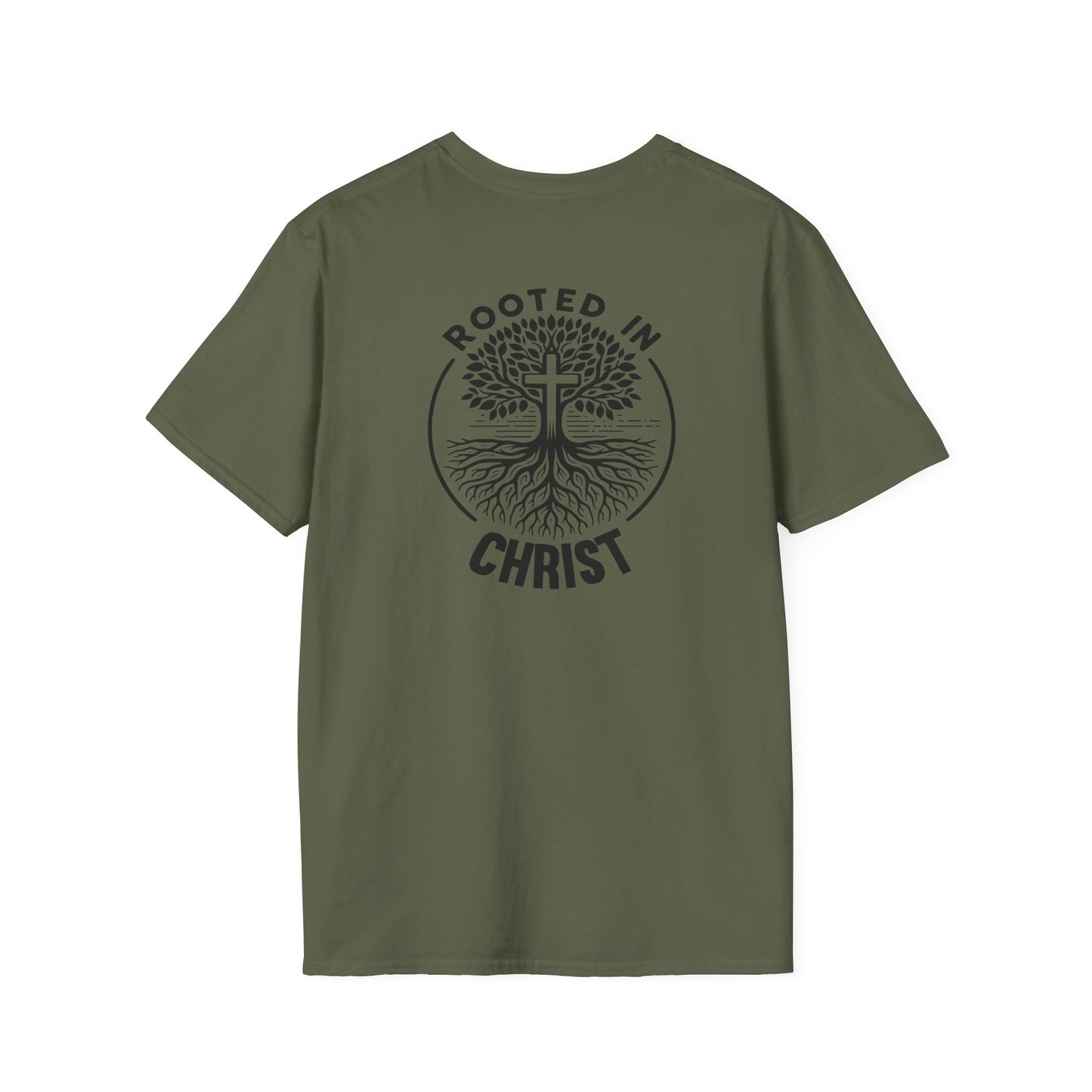 "Rooted In Christ" Back Print Unisex Softstyle T-Shirt