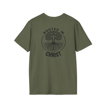"Rooted In Christ" Back Print Unisex Softstyle T-Shirt
