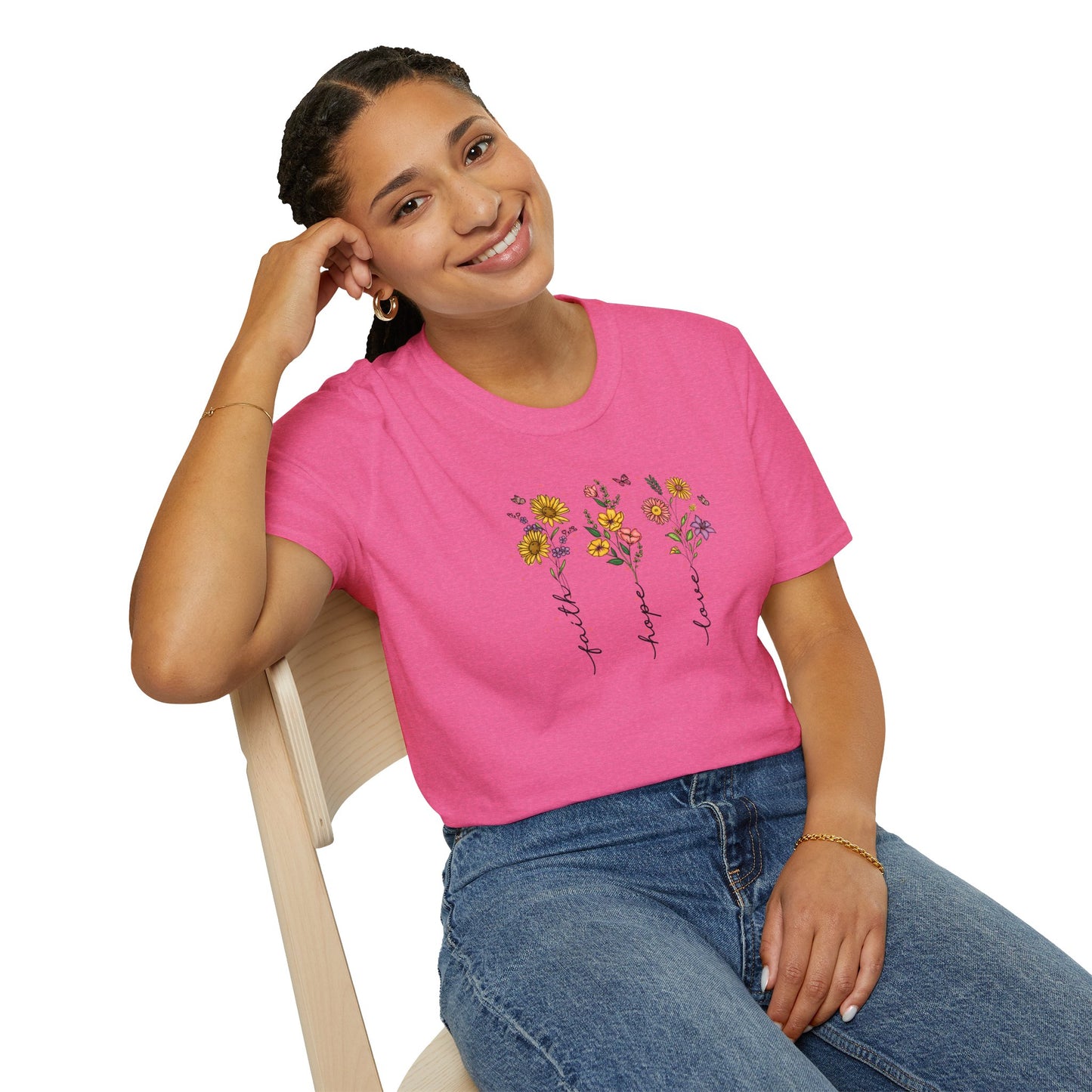 "Faith Hope Love" Flowers Unisex Softstyle T-Shirt