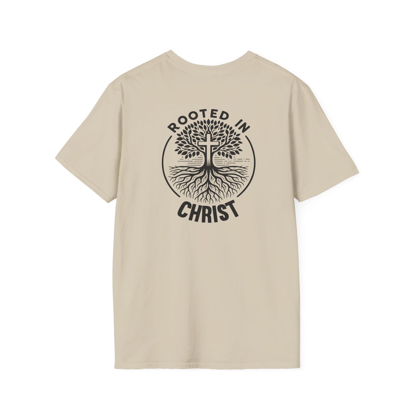"Rooted In Christ" Back Print Unisex Softstyle T-Shirt
