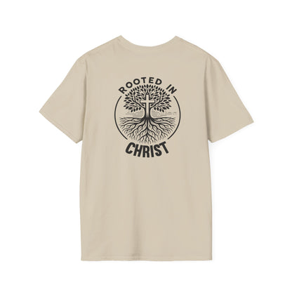 "Rooted In Christ" Back Print Unisex Softstyle T-Shirt